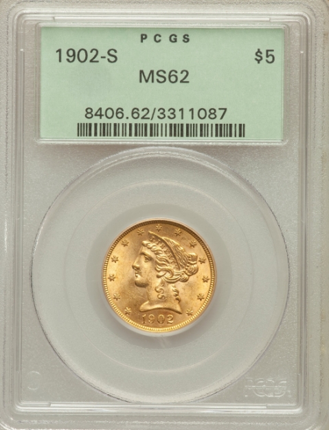 1902S $5 Liberty Half Eagle MS62